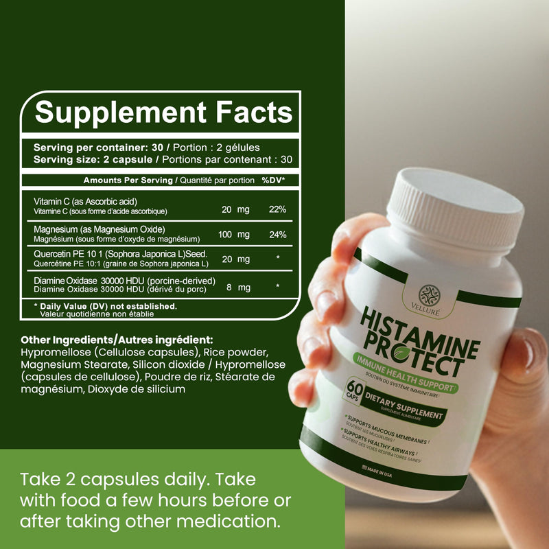 Histamine Protect DAO Enzyme Supplement, 60 Capsules | 30,000 HDU Diamine Oxidase, For Histamine & Fermented Foods, Gut & Digestive Support, With Quercetin, Magnesium & Vitamin C