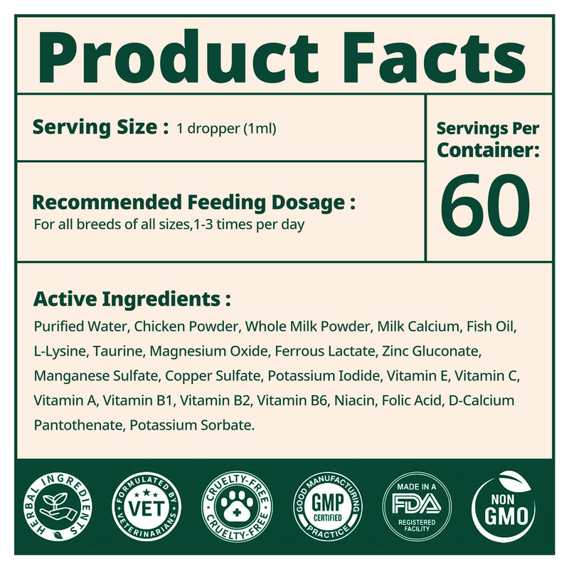 18-in-1 Liquid Multivitamin, Taurine & Lysine for Cats, Cat Liquid Vitamin, Senior & Picky Cats, Supports Immune, Skin & Coat, Energy & Overall Wellness, Chicken Flavor, 2 fl oz