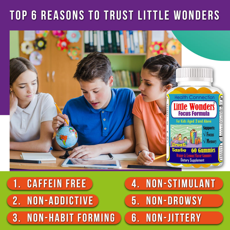 Little Wonders Kids Omega 3 DHA Gummies, Children’s Vitamins for Brain Health, Focus Gummies for Kids & Teens, Memory Support Supplement for Learning & Attention, Fruity Flavor – 60 Gummies