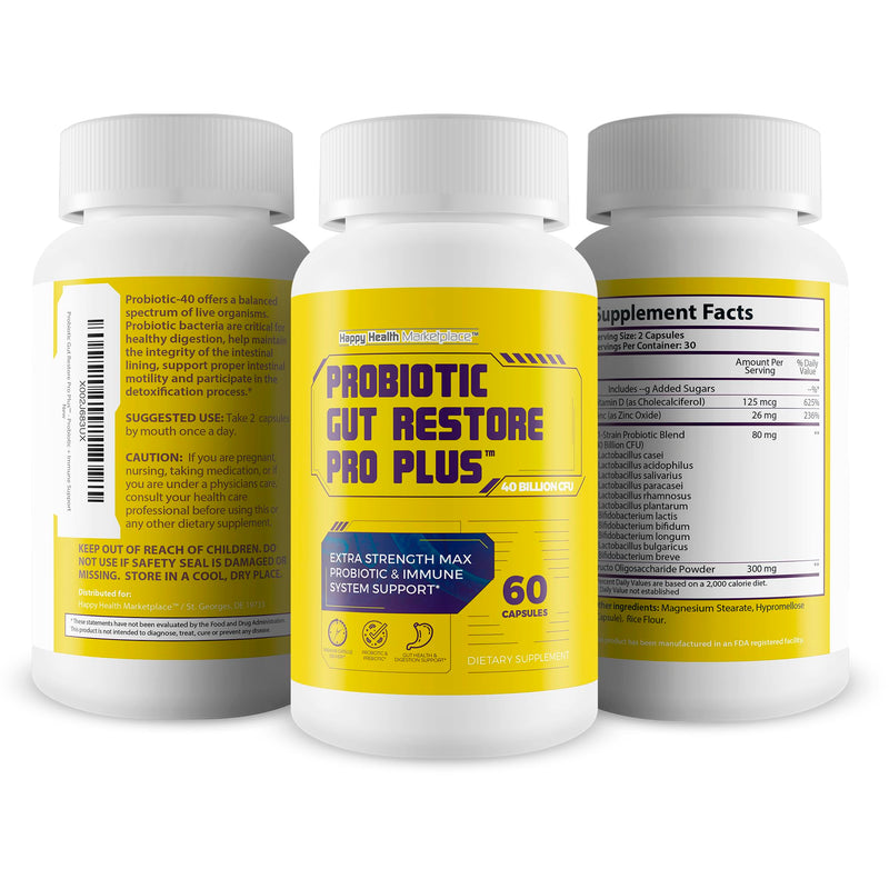 Probiotic Gut Restore Pro Plus - Restore Your Health and Body Balance with Probiotics - Natural Immune Support - Balance Blood Health - Improved Energy - Improved Mood