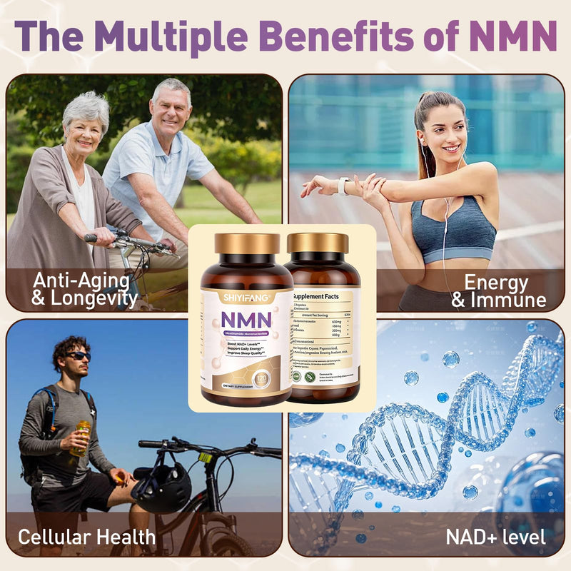 NMN Supplement 600mg with Resveratrol, NR & Quercetin – Cellular Energy, Healthy Aging & Sleep Support – 120 Capsules (60-Day Supply)