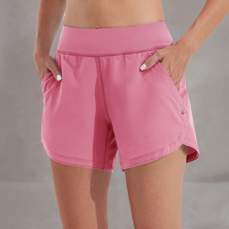 Willit Women's 5" Swim Board Shorts Quick Dry Beach Swimming Shorts UPF 50+ High Waisted Liner Pockets 5" INSEAM 4 Peach