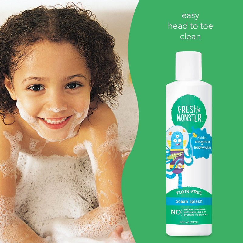 Fresh Monster 2-in-1 Kids Shampoo & Body Wash, Toxin-Free, Hypoallergenic, Natural Shampoo & Body Wash for Kids, Ocean Splash (8.5oz) 8.5 Ounce (Pack of 1) - BeesActive Australia