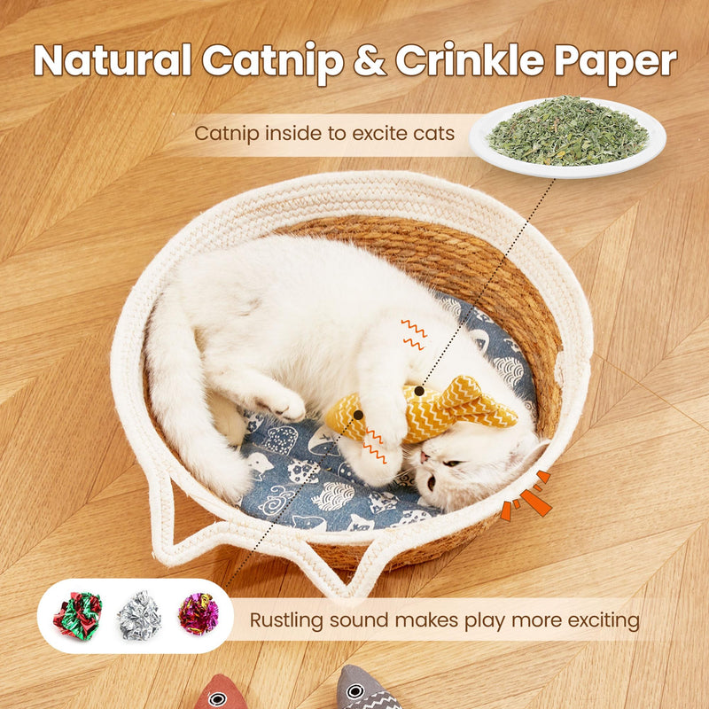 Potaroma Cat Toys Fish, 3 Pcs Crinkle Sound Catnip Toys Soft Linen, Interactive Kitten Exercise Kicker Toys for Indoor Cats 7.8 Inches for All Breeds - BeesActive Australia