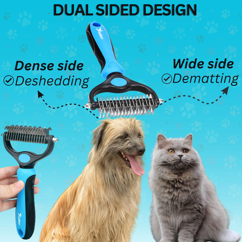 Candure Pet Friendly Dog Brush for Shedding & Effective Hair Removal Double-Sided Dematting Comb for Dogs & Cats Hair Brush for Shedding - Undercoat Rake for Dogs with Comb (Large, Blue) Large - BeesActive Australia