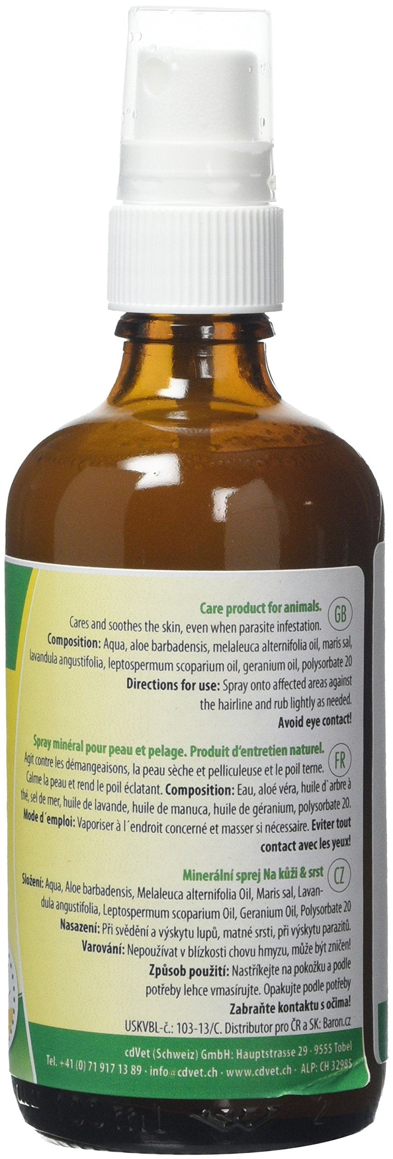 cdVet Natural Products Fur & Skin Mineral Spray 100 ml - Dog, Horse - Care Product - Parasite Infestation - Nourishes + Soothes the Skin - Dandruff + Dry Skin Areas + Dull Fur - Cleaning - - BeesActive Australia