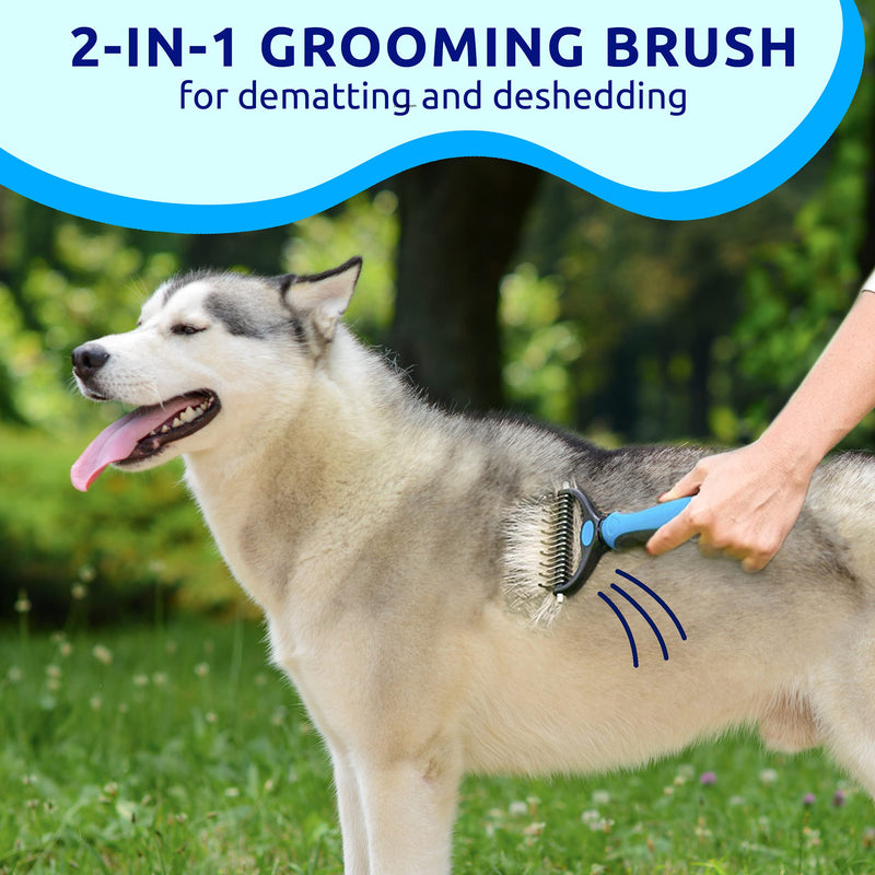 Pat Your Pet Deshedding Brush - Double-Sided Undercoat Rake for Dogs & Cats - Shedding Comb and Dematting Tool for Grooming, Extra Wide Blue - BeesActive Australia