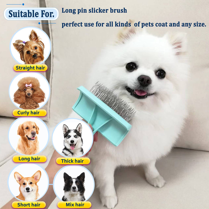 Slicker Brush for Dogs with Super Denser Soft Long Pin Slicker Dog Brush for Thick and Long Fur Doodle Brush for Grooming Fluff,Shedding Tangles.Goldendoodle Long Pin Slicker Brush.25mm(1'') green - BeesActive Australia