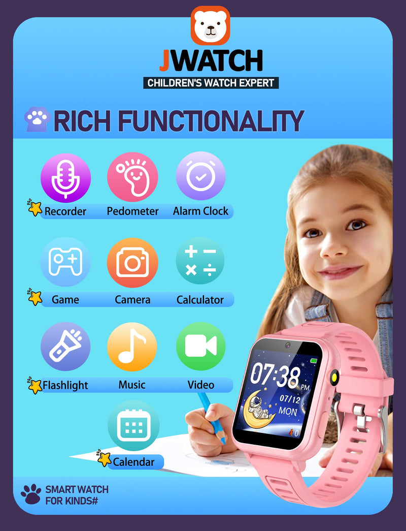 Kids Smart Watch for Boys Girls 6-12 with Pedometer Audio Book Camera Music Player Birthday Present Christmas (Pink pink - BeesActive Australia