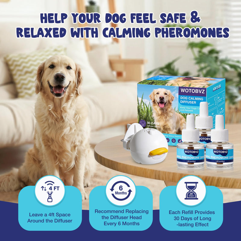 Dog Calming Plug in, Relaxants & Anxiety Relief Therapet Diffuser for Dogs, 4-in-1 Dog Calming Diffuser Pheromone Equipped with 1 Diffuser+3 Refills, Adapt for Dogs Tasteless