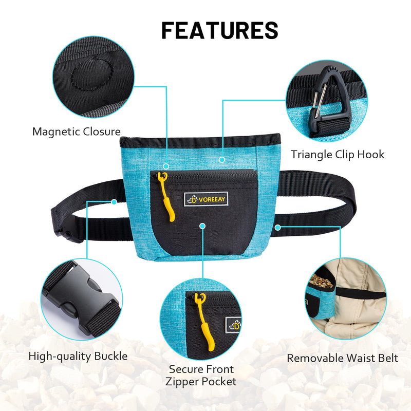 Dog Treat Pouch, Treat Pouches for Pet Training with Dog Training Clicker, Dog Training & Behavior Aids with Magnetic Opening Hands-Free Design and Clip Waist Belt for Pet Walking Training -Black/Blue - BeesActive Australia