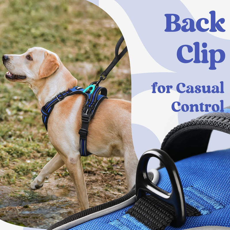 rabbitgoo Dog Harness Medium Sized, No Pull Pet Harness with 3 Buckles, Adjustable Soft Padded Dog Vest with Instant Control Handle, Easy Walking Reflective Pet Vest for Medium Dogs, Blue, M - BeesActive Australia
