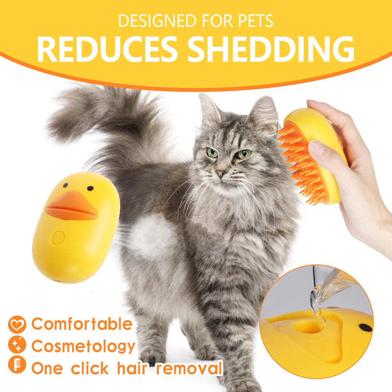 Gauzi 3 in 1 Cat Steam Brush for Shedding Spraing Cleaning and Massaging Dog Pet Hair Brush (Yellow) Yellow - BeesActive Australia