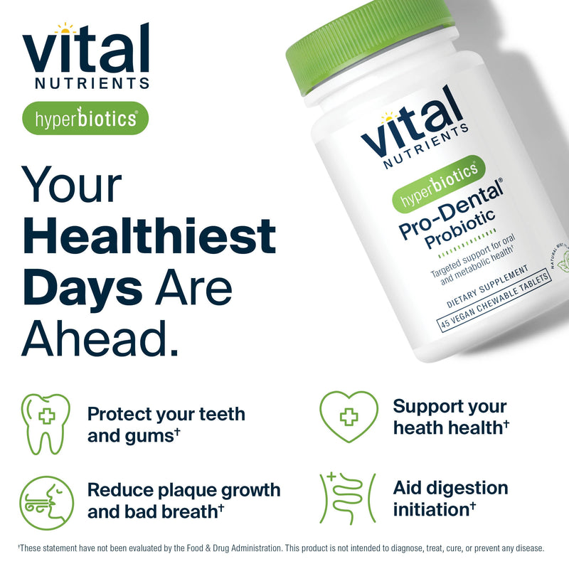 Hyperbiotics Vital Nutrients Pro Dental Probiotic | Clinically Studied BLIS K12 and M18 | Oral Probiotics for Bad Breath treatment for adults | Oral Health for teeth and gums | 45 Mint Tablets 45 Count (Pack of 1) - BeesActive Australia