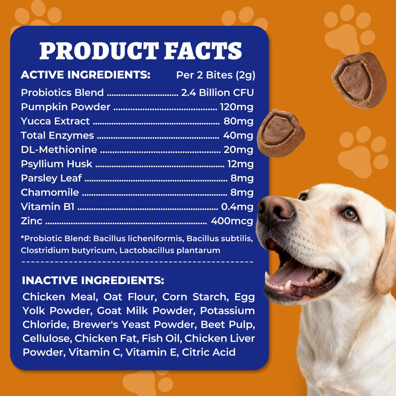 Wellix 260 Bites No Poo Chews for Dogs - Stool Eating Deterrent for Dogs Coprophagia Relief with Probiotics Digestive & Gut Health - Support Breath Freshener & Immune System, Chicken & Pumpkin Flavor
