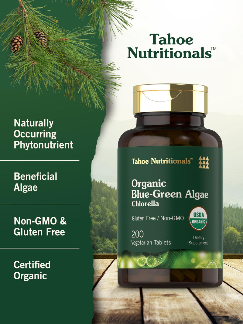 Carlyle Chlorella Blue Green Algae 250mg | 200 Tablets | Vegetarian, Non-GMO, Gluten Free Supplement | Tahoe Nutritionals