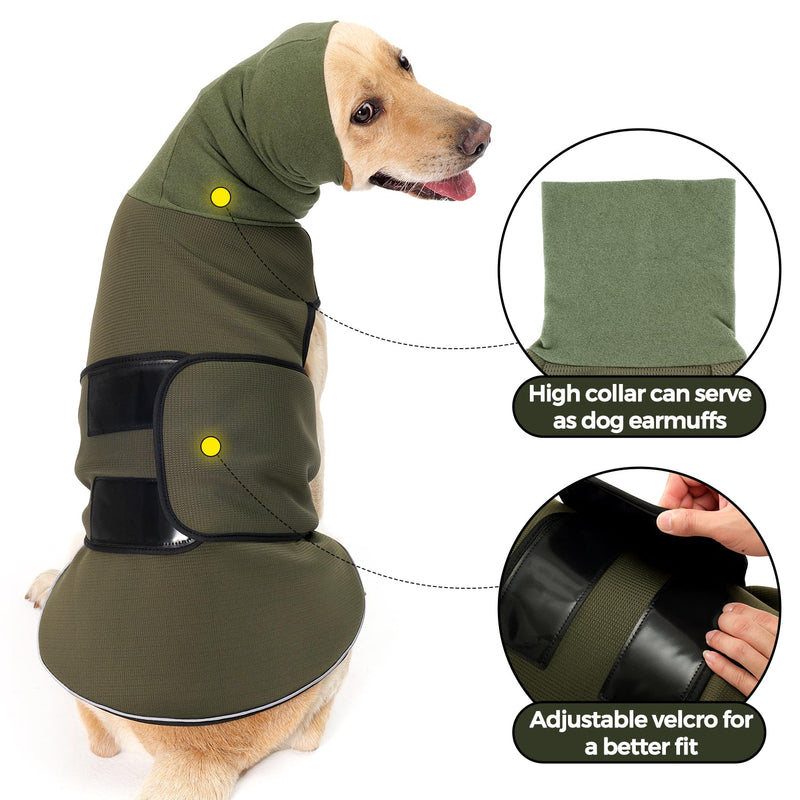 HEYWEAN dog coat with calming hood and ear protection, anti-stress vest, dog calming vest, dog turtleneck for dogs, anxiety calming jacket for dogs, calming shirt with reflective stripes, XL olive - BeesActive Australia