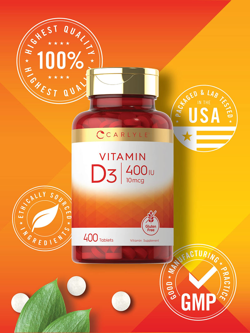 Carlyle Vitamin D3 400iu (10mcg) | 400 Tablets | Value Size | Vegetarian, Non-GMO, and Gluten Free Formula | Vitamin D Supplement