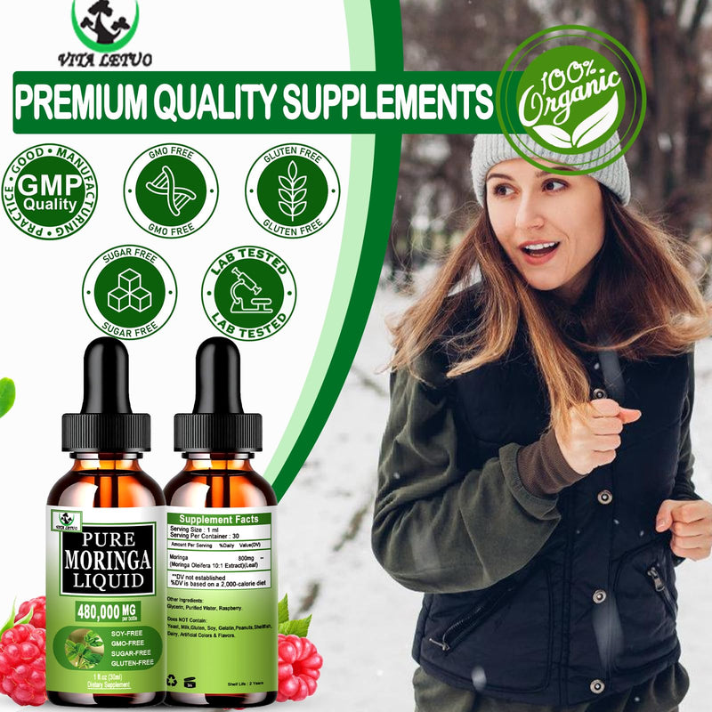 Organic Moringa Liquid Drops for Energy,Metabolism Immune Support,Moringa Leaf Extract 6X Absorption Than Powder Capsule Gummies,Green Superfood Supplement for Women Men