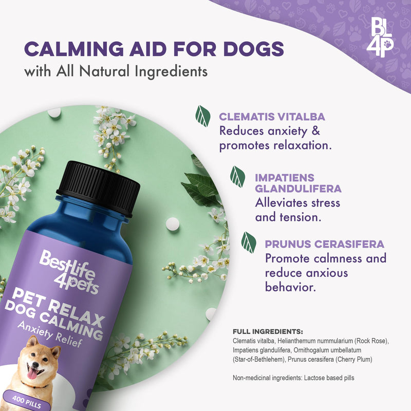 Pet Relax Dog Calming Anxiety Relief, Long-Lasting Dog Relaxants for Stress Relief, Natural Solution for Separation Anxiety, Travel, Thunderstorms, and Fireworks, 400 Odorless, Tasteless Pills Dog - 400 Pills - PawsPlanet Australia