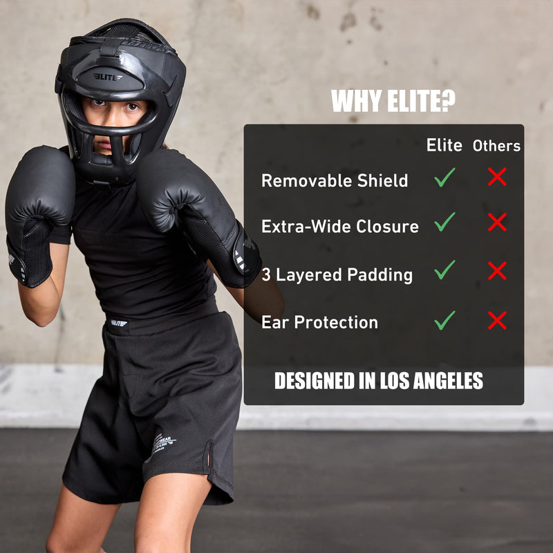 Elite Sports Best Kids Boxing Headgear Youth Wrestling Headgear for Age 4 to 13 Year MMA Kickboxing Muay Thai BJJ Karate Head Guard for Boys Girls (Black) Medium Black