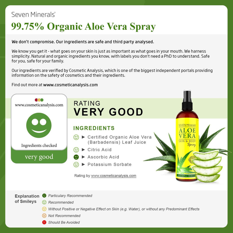 Seven Minerals Travel Size Aloe Vera Spray with Pure Aloe From Freshly Cut Organic Aloe Plant, Not Powder - No Xanthan,So It Absorbs Rapidly With No Sticky Residue (2 fl oz) 2 Fl Oz (Pack of 1)