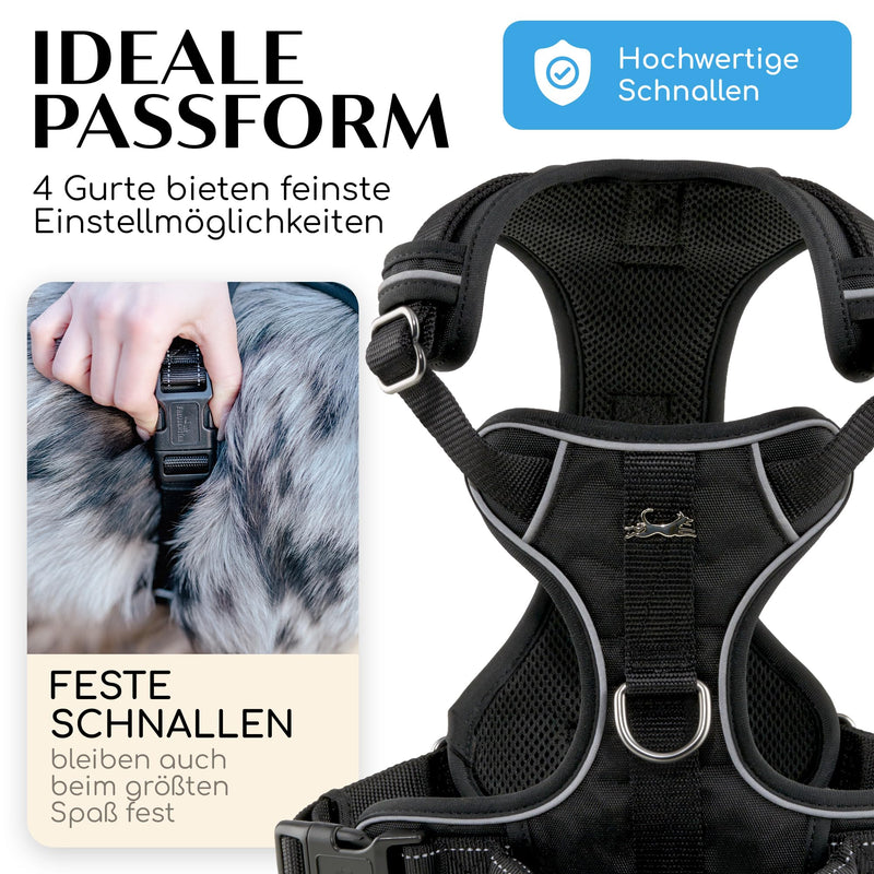 FREUDENTIER dog harness with comfortable mesh padding - perfect fit without slipping - anti-pull chest harness for large, medium and small dogs (Black, L) Black - BeesActive Australia