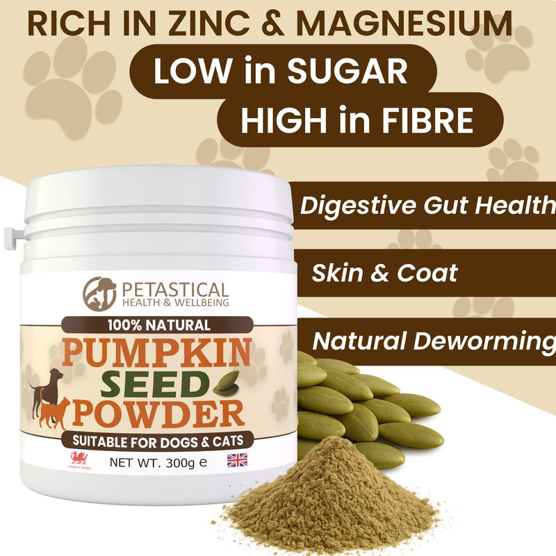 Ground Pumpkin Seeds for Dogs & Cats, Natural High Fibre Food Topper for Gut Health, Digestion & Coat, 100% Crushed Seed Powder, Made in UK (300g)