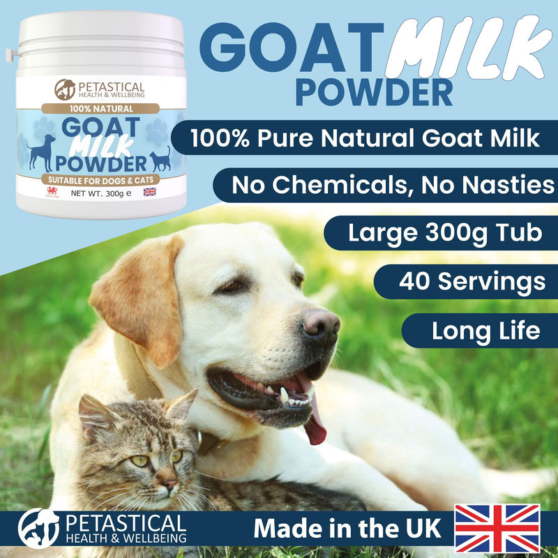 Goat Milk Powder for Dogs & Cats, 100% Natural, Rich in Nutrients & Probiotics, Tasty Food Topper or Milk Alternative, Supports Digestion, Immunity & Hydration (300g)