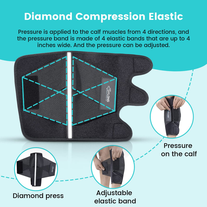 Sylong Calf Compression Wrap Brace for Men & Women, for Swelling Torn Calf Muscle, Diamond-shaped Elastic Band for Pressure, fit Varicose Vein Pain Relief -S/M S/M Black 1