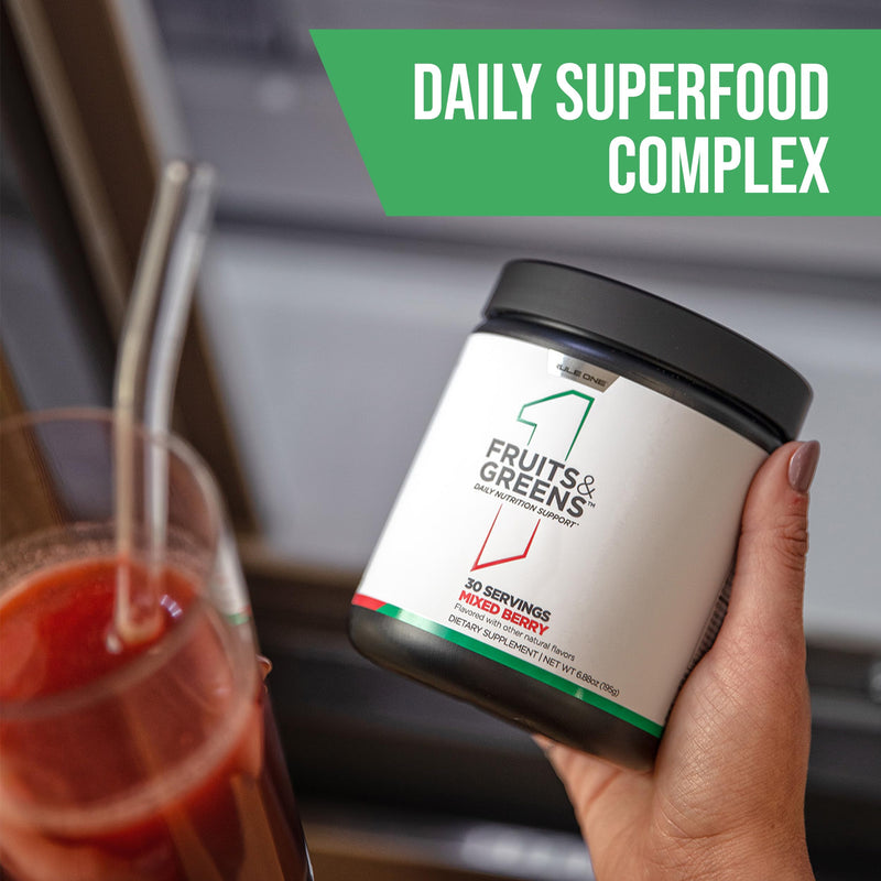 Rule 1 Proteins Fruits & Greens Powder, Mixed Berry, 30 Servings | 40+ Active Ingredients Including 4g Fruit & Vegetable Concentrates + 2g Prebiotic Fiber for Daily Wellness