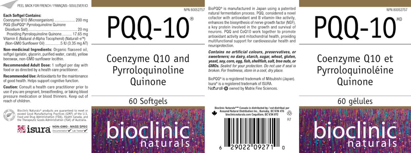 Bioclinic Naturals -  CerebroVital PQQ-10 60 softgels | 200mg CoEnzyme Q10 & 20mg PQQ providing 17mg Pyrroloquinoline Quinone, 5mg Vitamin E, Supports Cardiovascular Health