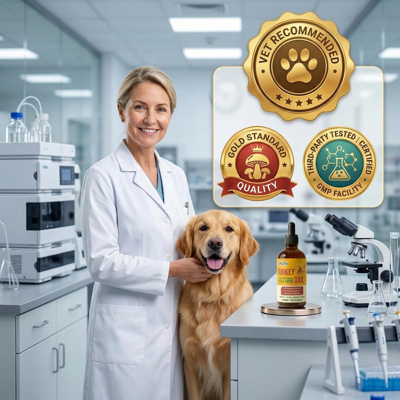Turkey Tail Mushroom Supplement for Dogs - Liquid Immune Support Drops for Lumps & Bumps - 7-in-1 Blend with Turmeric & Probiotics, Chicken Flavor (90 ML)