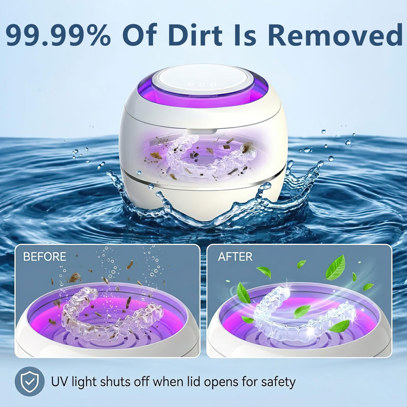 Ultrasonic Retainer Cleaner Machine, White, 42KHZ Dental Cleaning Pod For Denture, Toothbrush Heads,Jewelry, Braces, Digital Timer with 2 Modes, 180ML,304 stainless steel inner liner - BeesActive Australia