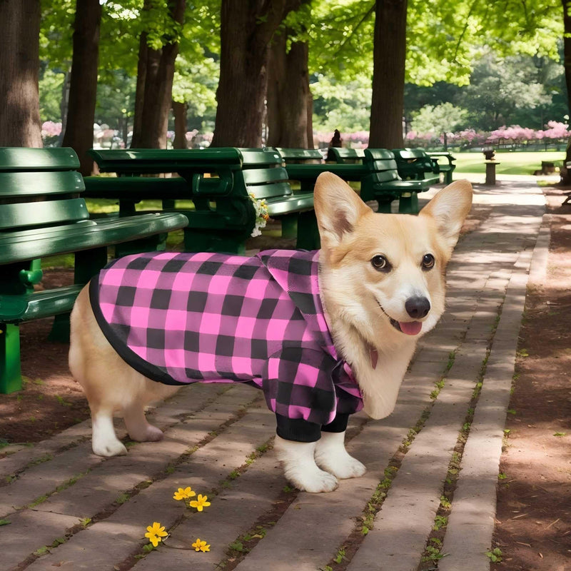 Dog Winter Cotton-Padded Clothes Boy Small Coat Medium Puppy Plaid Jacket Large Size Pet Girl Extra Hoodie (Pink L) Pink - BeesActive Australia