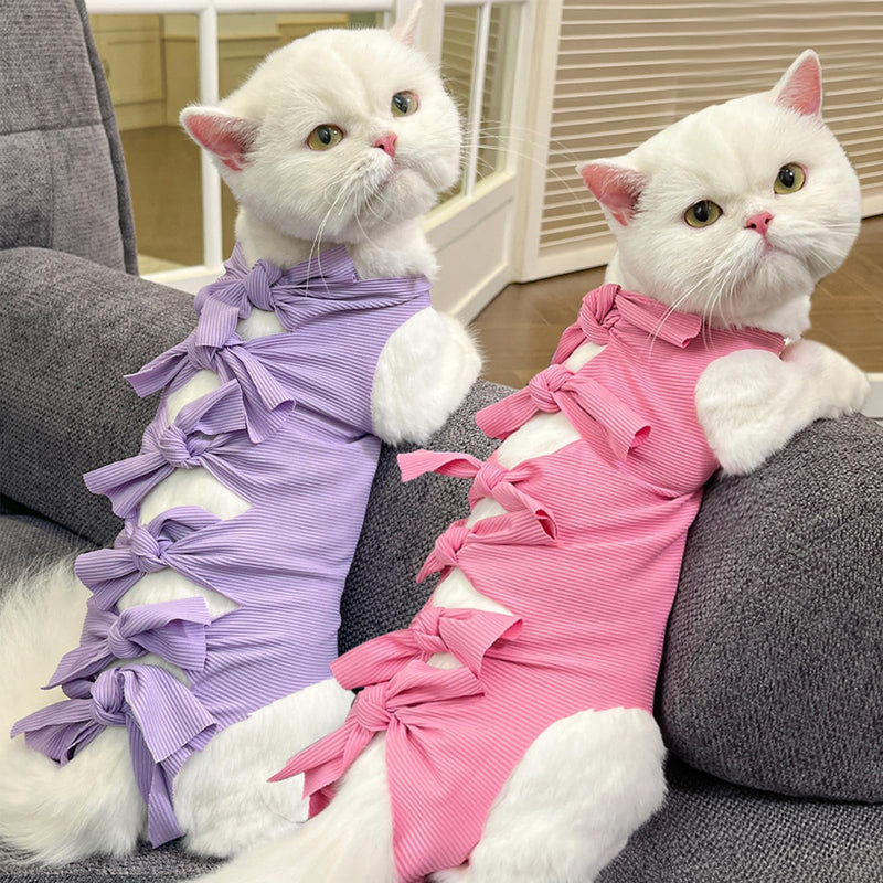 KASESSS Pack of 2 cat bodysuit after surgery, cat clothing, cat bodysuit, cat clothing recovery suit, costume for cats, bodysuit cat after surgery prevents licking, e-collar alternative for cats pink purple M - BeesActive Australia
