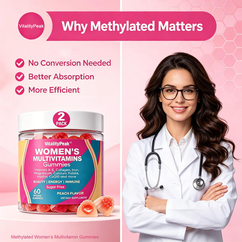 Methylated Multivitamin Gummies for Women | Women’s Multivitamin Gummies with Methylated Folate, Iron, Biotin & Inositol | Sugar Free Women’s Daily Vitamin for Energy, Immune, Hair & Skin | 120 Ct 60 Count (Pack of 2)