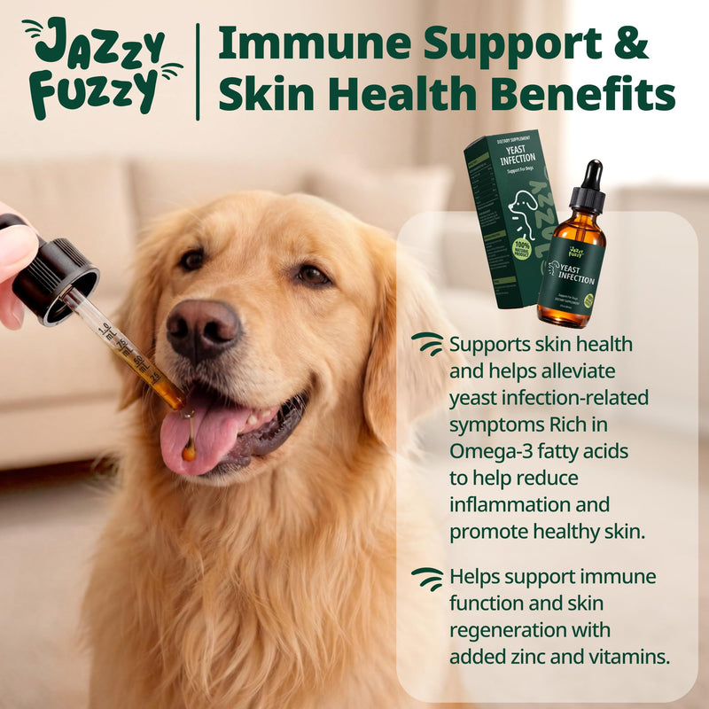 Yeast Infection Treatment for Dogs with Omega-3 & Zinc – Soothing Skin Supplement for Dogs Itching, Flaking & Dry Skin - Potent Fatty Acids, Vitamins A & E - Natural Yeast Support Liquid, 60 mL