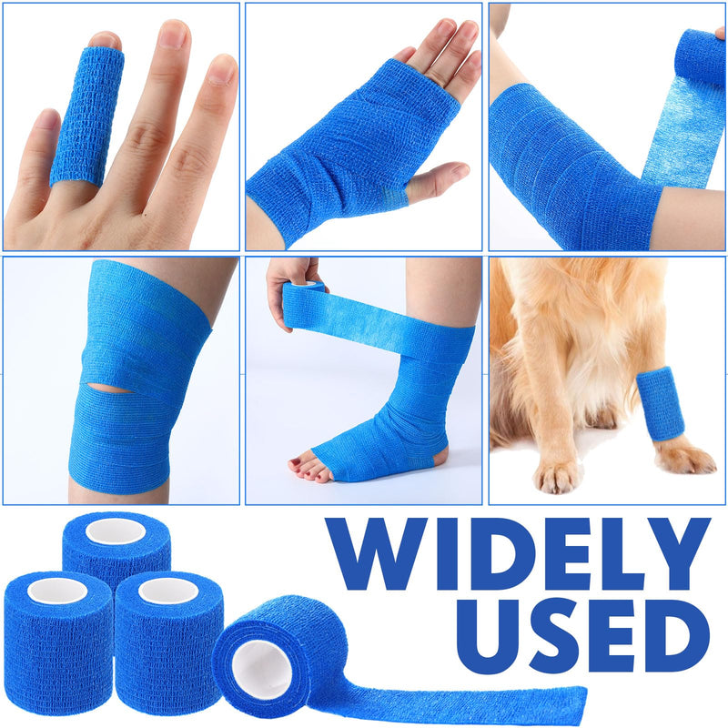 Treela 48 Pack Self Adhesive Wrap Bandage Bulk, 2 Inches x 5 Yards Self Adherent Cohesive Bandage Elastic Athletic Tape Breathable Wound Tape for Stretch Athletic Sports Wrist Ankle(Blue) Blue 2 Inch X 5 Yards - BeesActive Australia