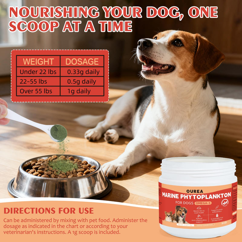 Phytoplankton for Dogs – 100% Pure Nannochloropsis Powder, Natural Omega-3 EPA Skin & Coat Support, Immune & Joint Wellness, Pure Microalgae, Easy-Mix Superfood Supplement for All Breeds(4 oz / 113 g)