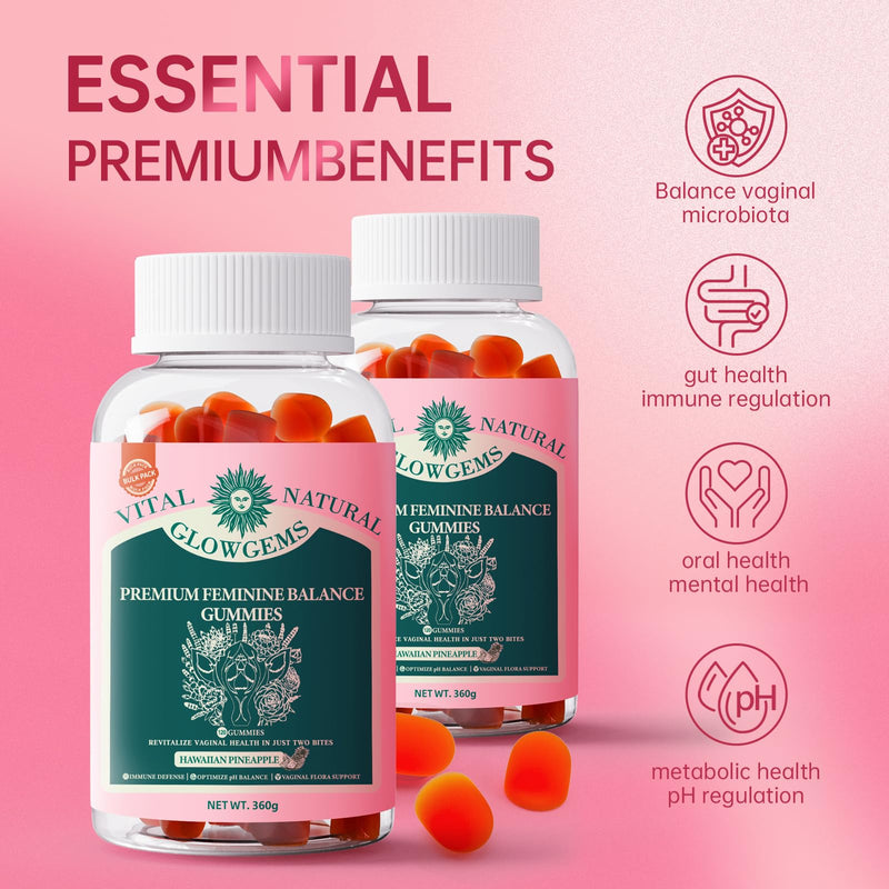 Vital Natural Feminine Balance Gummies, pH Balance & Immune Support, Hawaiian Pineapple Flavor, 120 Count (60 Servings), Vegan Probiotic Supplement for Women’s Intimate Health 1 Count (Pack of 120)