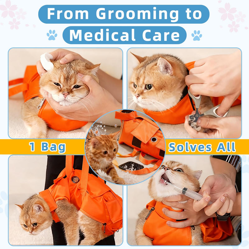 Waterproof Cat Grooming Restraint Bag - Anti-Scratching for Claw Care & Nail Trimming, Ideal for Cat Medical Examination (Pink, L) pink - BeesActive Australia