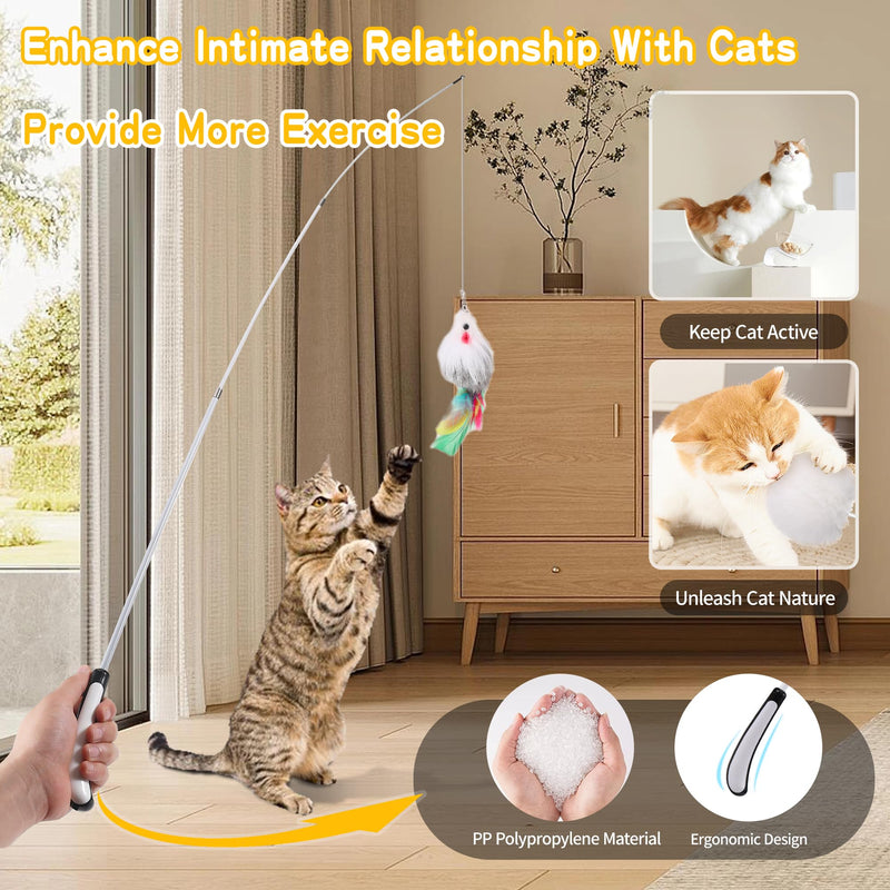 4-in-1 Interactive Cat Feather Toys Durable Retractable Fishing Pole Cat Toy Enhanced Suction Cup Cat Catnip Toy 14 Wand Replacement Door Hanging Cat String Toy for Bored Indoor Kitten 4-in-1 Cat Toy Set - BeesActive Australia