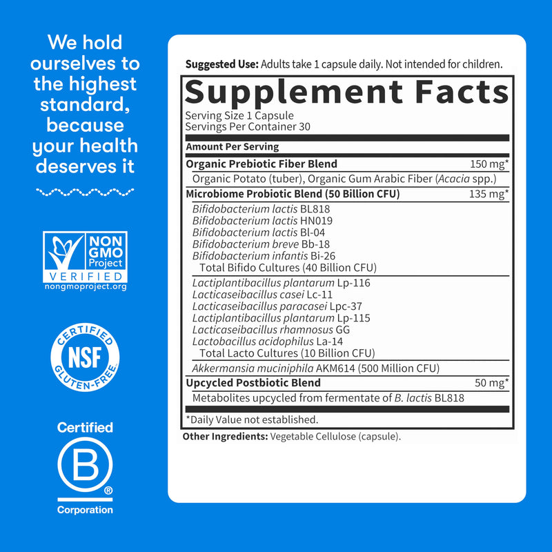 Garden of Life Dr. Formulated Microbiome Balance Probiotic, 50B CFU, 30ct | Pre, Pro & Postbiotics, 12 Probiotic Strains, Digestive Health, Immune Support, Non-GMO, Gluten-Free, Vegetarian
