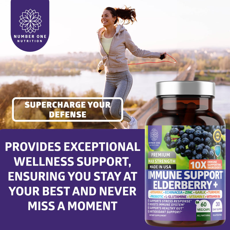 2-Pack N1N Premium 10-in-1 Immune Support Supplement [10 Potent Ingredients] with Elderberry, Vitamin C, Zinc, Echinacea, Turmeric Curcumin, Garlic and Probiotics for Adults, 120 Veg Caps 60 Count (Pack of 2)