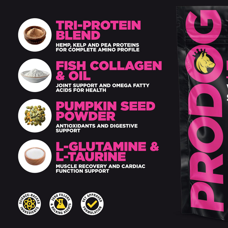 ProDog Muscle+ Dog Weight Gainer - Advanced Nutrition 76% Protein Per Scoop & Omega 3,6,9 - Supplement for Muscle Growth & Recovery, Underweight, Malnourished Dogs (30 Servings) 150g