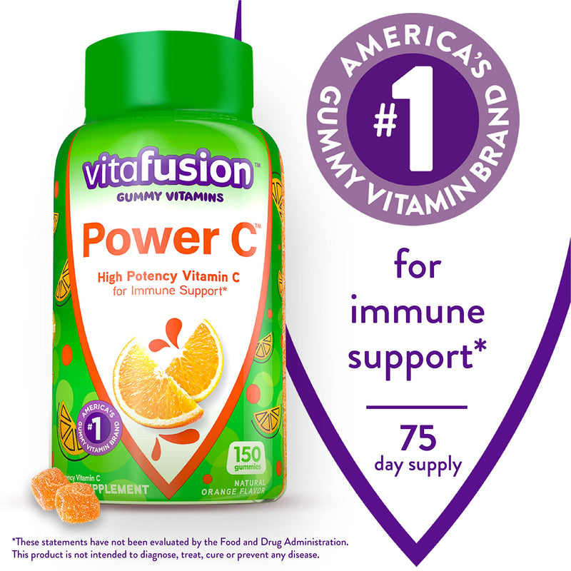 Vitafusion Power C Vitamin C Gummies for Immune Support, Orange Flavored, 282 mg Vitamin C, America’s Number 1 Gummy Vitamin Brand, 50 Day Supply, 150 Count - BeesActive Australia