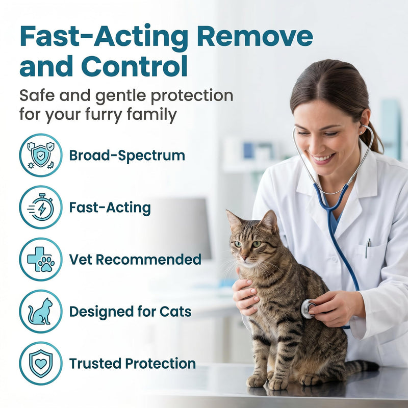 Broad Spectrum Dewormer Liquid for Cats and Kittens ( Praziquantel & Pyrantel Pamoate), No-Stress Dosing - Vet-Grade Defense - Safe for 6 Weeks+ | 100 mL
