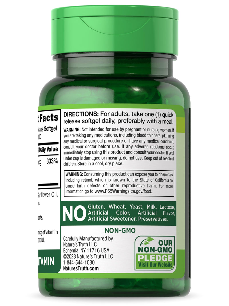 Vitamin A 10000 IU Softgels | 100 Count | Non-GMO, Gluten Free Supplement | by Nature's Truth - BeesActive Australia