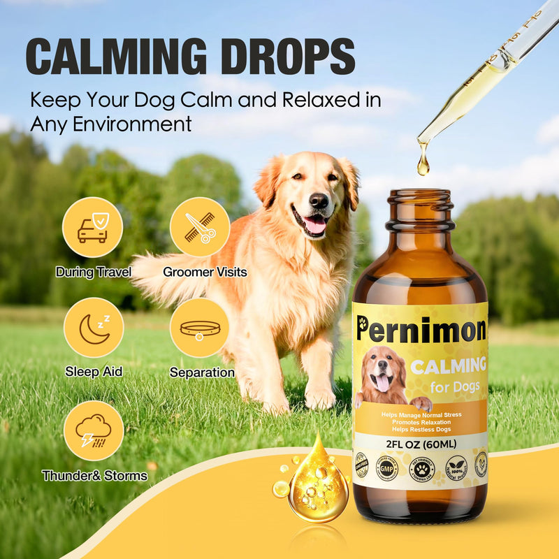 Calming Oil for Dogs, Calming Drops for Dog Anxiety Relief & Sleep Support for Thunderstorms, Separation Stress, Fireworks & Travel-Chicken Flavour (60ml) 60ml